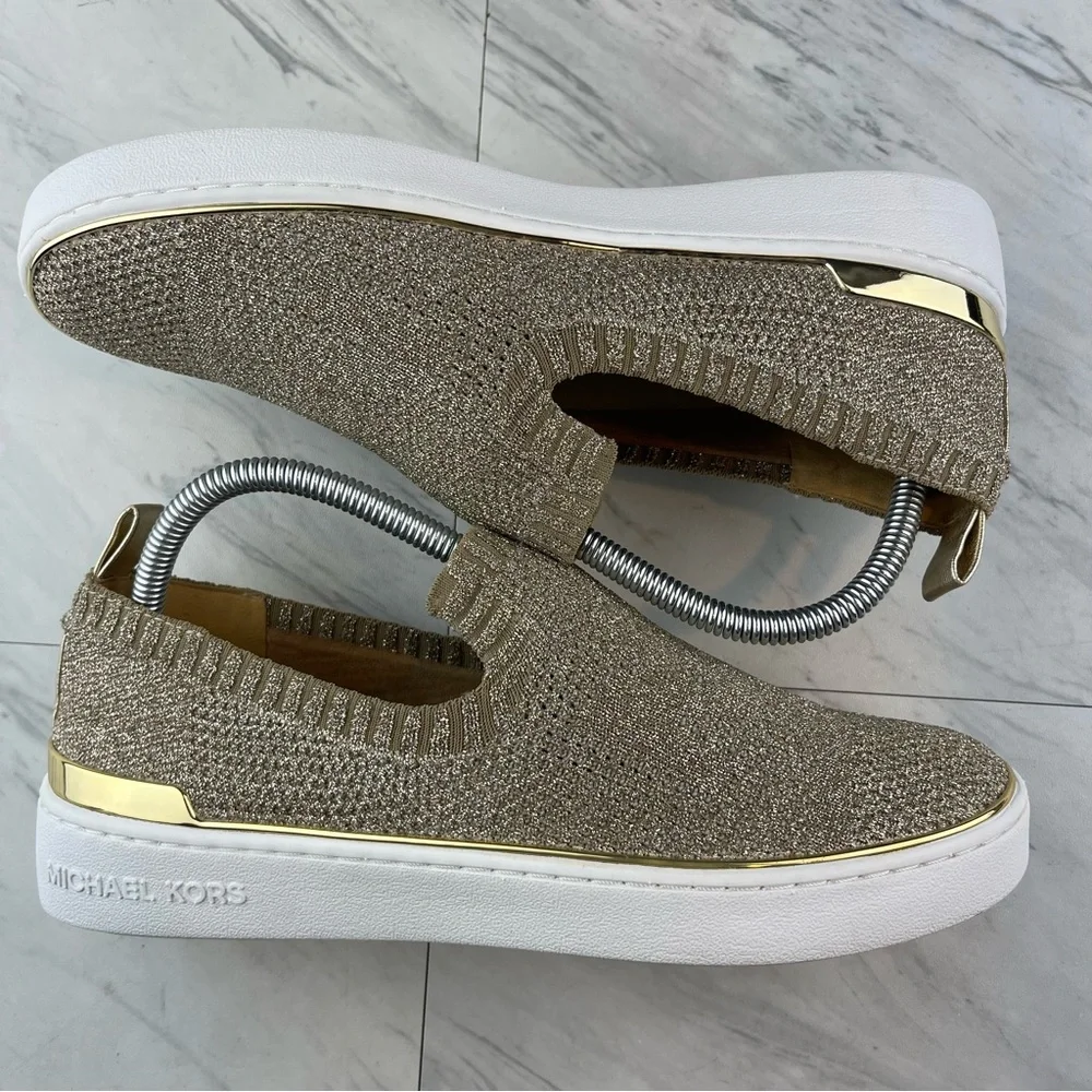 •Michael kors gold glitter slip on sneaker shoes women’s size 8.5_2